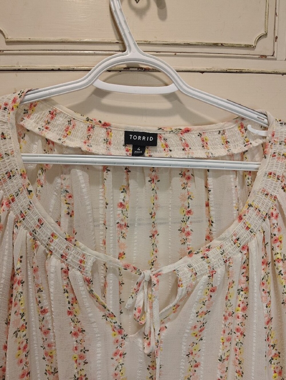 torrid White Floral Stripe Peasant Tunic - Picture 3 of 9